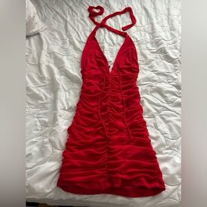 That’s So Fetch Red Halter Neck Ruched Dress Size 8